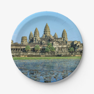 Angkor Wat en reflectie in het meer - Cambodja Papieren Bordje