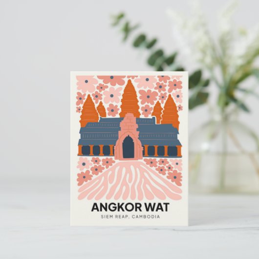 Angkor Wat Siem Reap Cambodja reizen bloemenkunst Briefkaart (Staand voorkant)