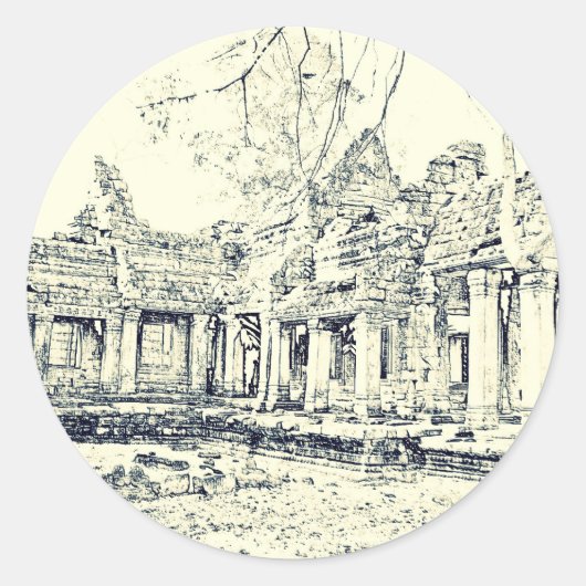Angkor Wat Sketch Ronde Sticker (Voorkant)