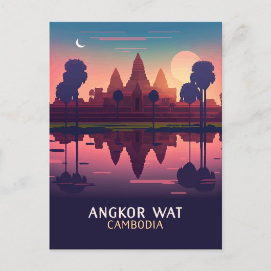 Angkor Wat Sunrise Cambodia Siem Reap Retro Briefkaart (Voorkant)