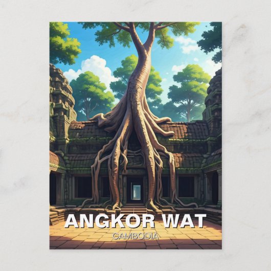 Angkor Wat Temple Tree Cambodja Briefkaart (Voorkant)