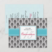 ANGLAIS Aqua Damask Quinceanera Invitation (Devant / Derrière)
