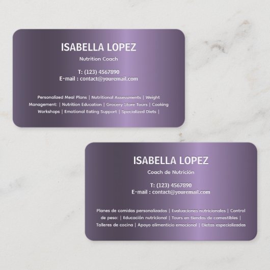 Anglais bilingue Carte de visite espagnol (Devant / Derrière)