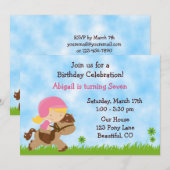 Anglais Équitation Anniversaire Invitation ~ Fille (Devant / Derrière)