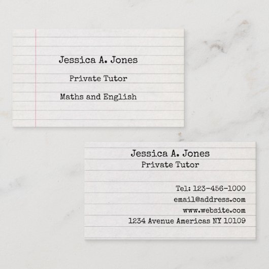 Anglais/Math Tutor carte de visite (Devant / Derrière)