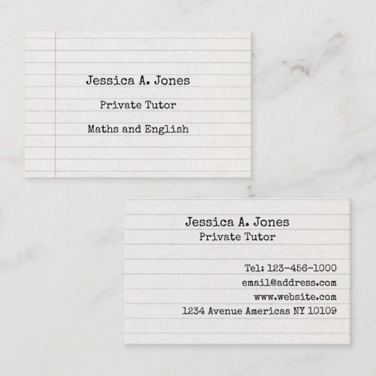 Anglais/Math Tutor carte de visite (Devant / Derrière)