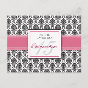 ANGLAIS Rose rose Damask Quinceanera Invitation