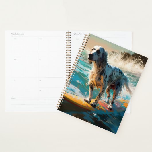 Anglais Setter Beach Surfing Painting (Devant avec enveloppe)