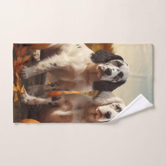 Anglais Setter Puppy Automne Citrouille de plaisir (Serviette à main)