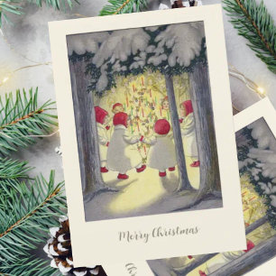 Angles de carte de Noël allemand vintage en forêt