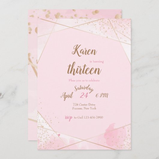 Angles roses Invitations de fête d'anniversaire (Devant / Derrière)