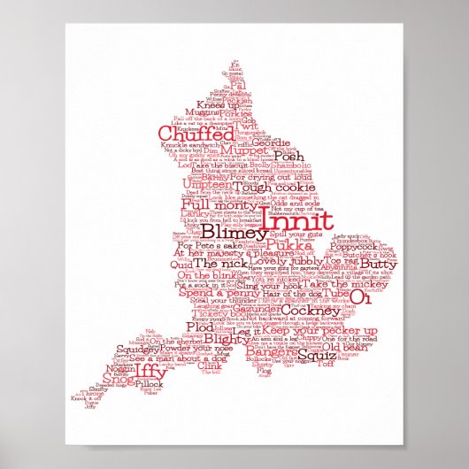 Angleterre Slang British Word Art Carte Poster (Devant)