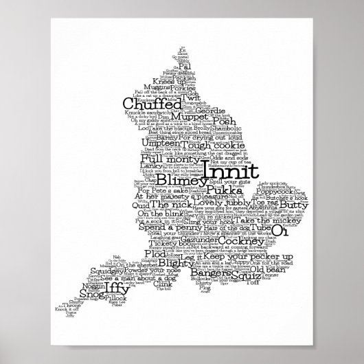 Angleterre Slang British Word Art Carte Poster (Devant)