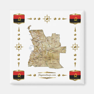 Angola Map + Flags Magnet Magneet