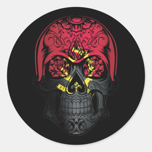 Angola Skull and Rozen Flag Ronde Sticker (Voorkant)
