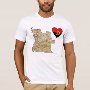 Angola Vlag Hart en Kaart T-Shirt