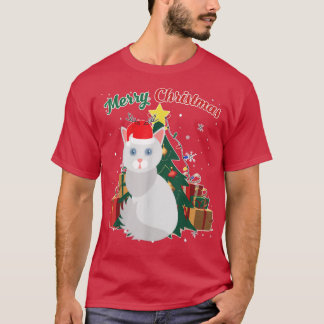 Angora Kat met kerstbomen Sneeuwvlokken met kerstm T-shirt