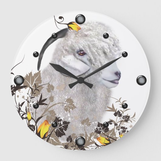 Angora Peinture de chèvre florale Horloge murale (Recto)