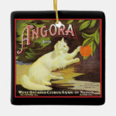 Angora White Cat Citrus Fruit Label Keramisch Ornament (Voorkant)