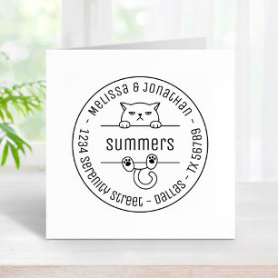 Angry Bad Tempered Cat Round Address 2 Rubberstempel