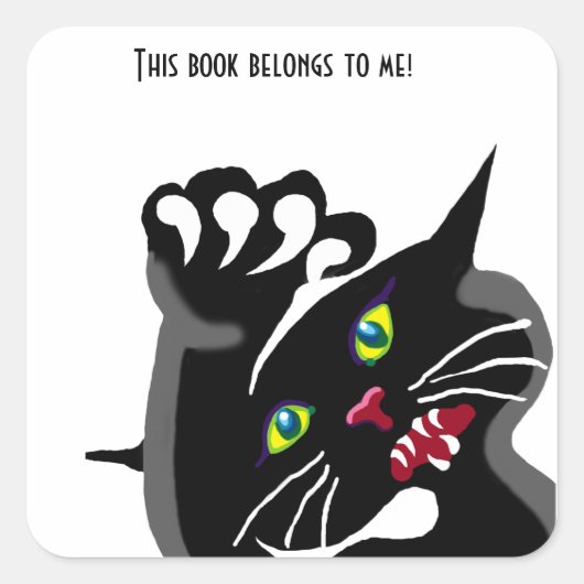 Angry black cat bookplate Sticker (Voorkant)