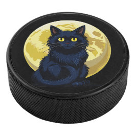Angry black cat hockey puck