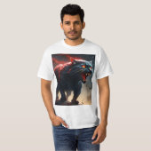 Angry Black Fiery Halloween Poesje Cat, T-shirt (Voorkant volledig)