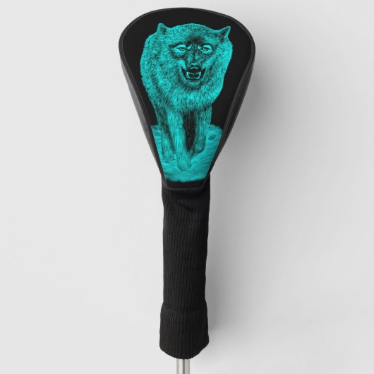 Angry Black Wolf in de nacht Golfheadcover (Voorkant)