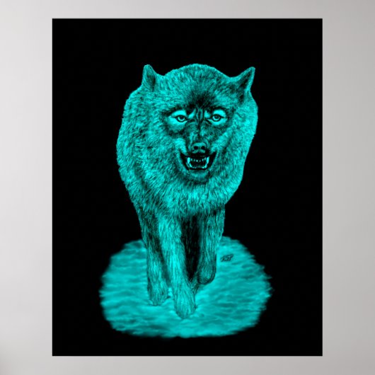 Angry Black Wolf in de nacht Poster (Voorkant)