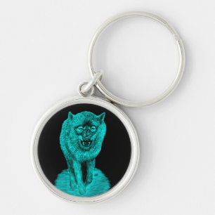 Angry Black Wolf in de nacht Sleutelhanger
