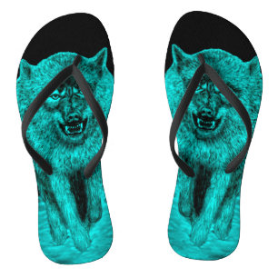 Angry Black Wolf in de nacht Teenslippers