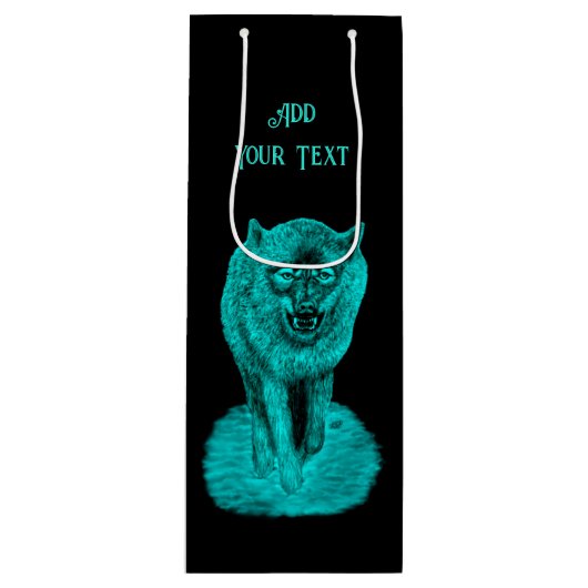 Angry Black Wolf in de nacht Wijn Cadeautas (Voorkant)