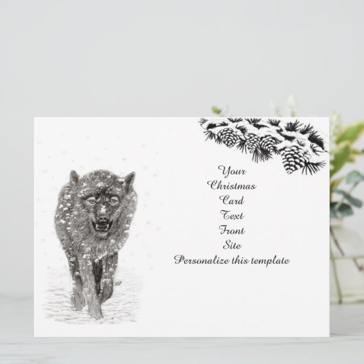 Angry Black Wolf in sneeuw, wilde winter (Staand voorkant)