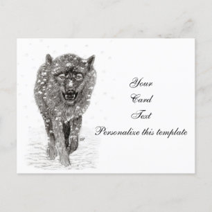 Angry Black Wolf in sneeuw, wilde winter Briefkaart