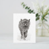 Angry Black Wolf in sneeuw, wilde winter Briefkaart (Staand voorkant)