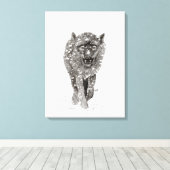 Angry Black Wolf in sneeuw, wilde winter Canvas Afdruk (Insitu (Houten vloer))