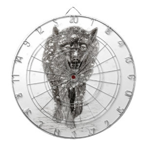 Angry Black Wolf in sneeuw, wilde winter Dartbord