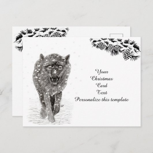 Angry Black Wolf in sneeuw, wilde winter Feestdagenkaart (Voorkant / Achterkant)