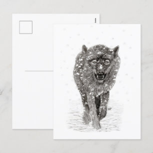Angry Black Wolf in sneeuw, wilde winter Feestdagenkaart