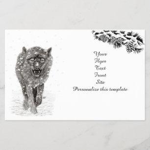 Angry Black Wolf in sneeuw, wilde winter Flyer