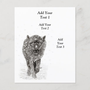Angry Black Wolf in sneeuw, wilde winter Flyer