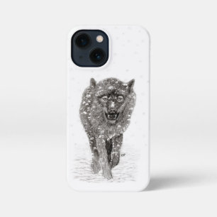 Angry Black Wolf in sneeuw, wilde winter iPhone 13 Mini Hoesje
