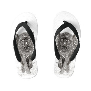 Angry Black Wolf in sneeuw, wilde winter Kinder Teenslippers