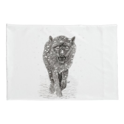 Angry Black Wolf in sneeuw, wilde winter Kussensloop (Achterkant-Rechts)