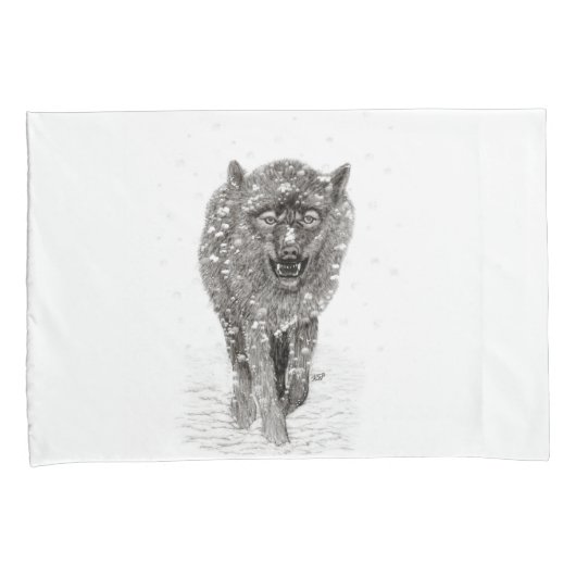 Angry Black Wolf in sneeuw, wilde winter Kussensloop (Voorkant-Rechts)