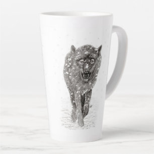 Angry Black Wolf in sneeuw, wilde winter Latte Mok