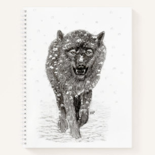 Angry Black Wolf in sneeuw, wilde winter Notitieboek
