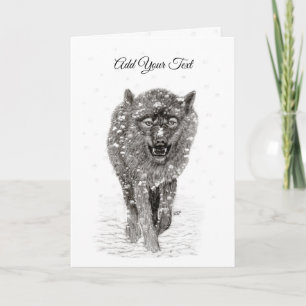 Angry Black Wolf in sneeuw, wilde winter Notitiekaartje