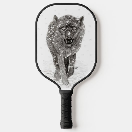 Angry Black Wolf in sneeuw, wilde winter Pickleball Paddle (Voorkant)