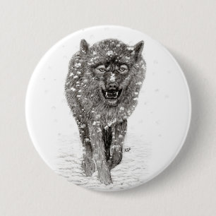 Angry Black Wolf in sneeuw, wilde winter Ronde Button 7,6 Cm